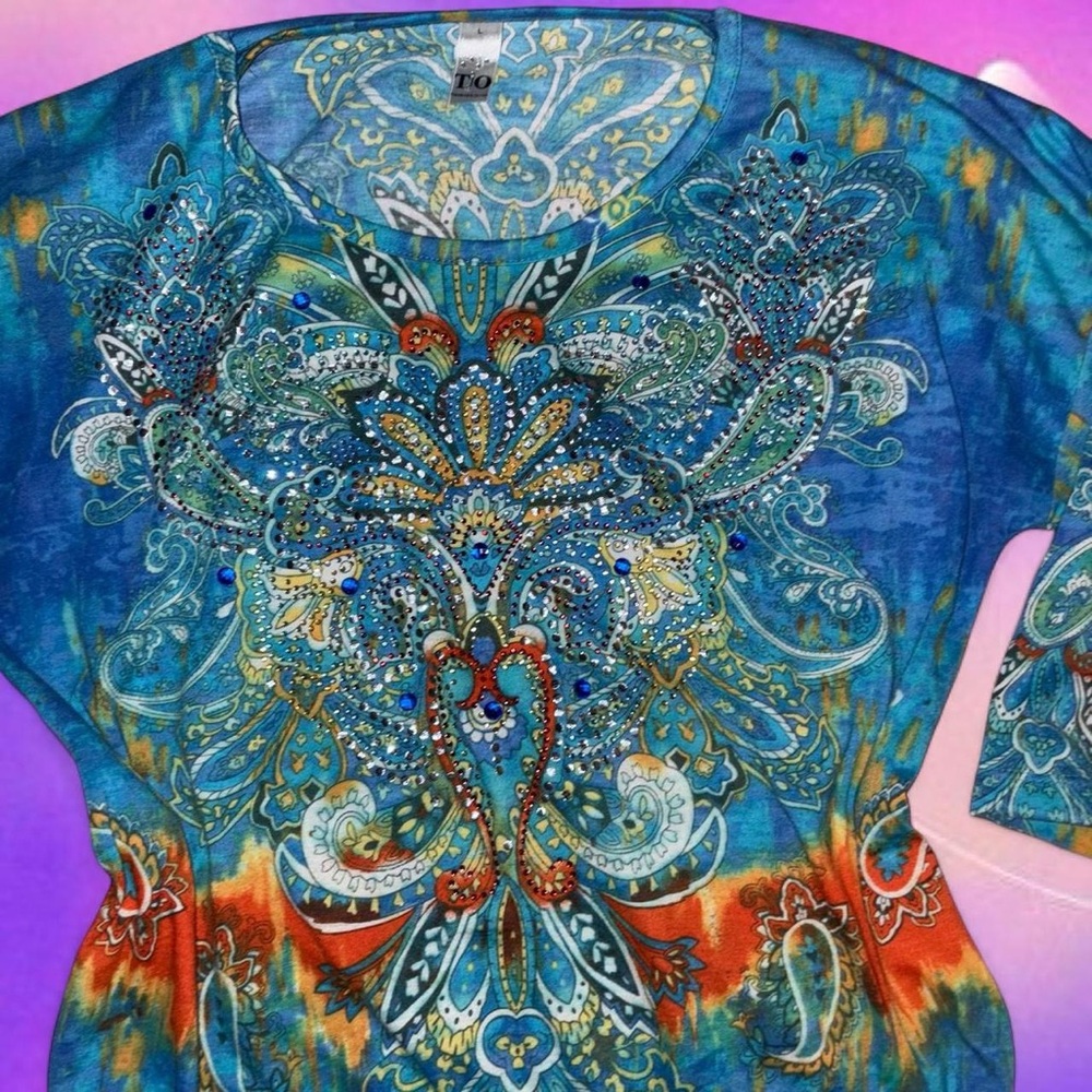 vtg y2k thomas & olivia fairy grunge abstract bling balloon top, sz lg